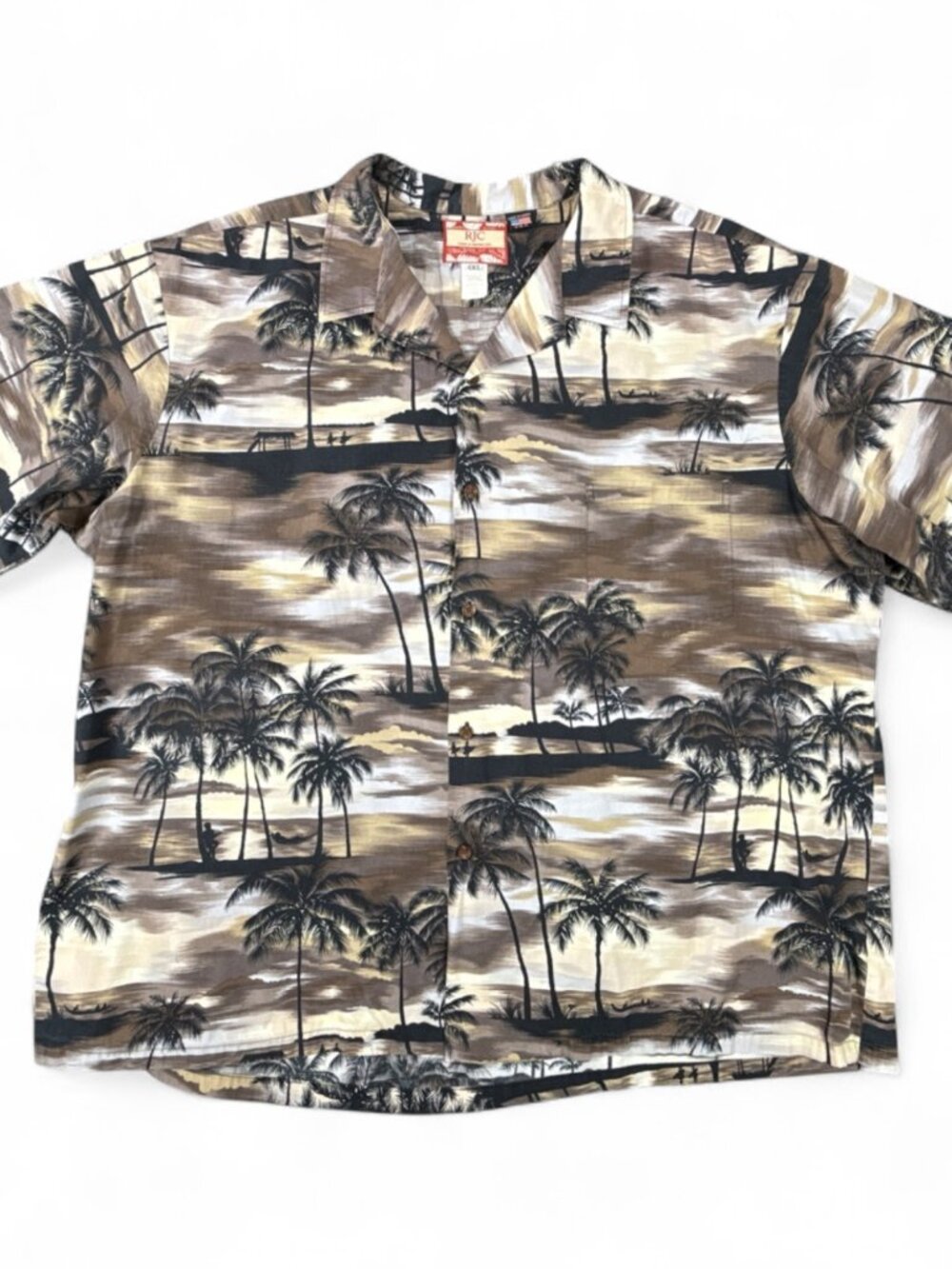 RJC Style 102C Hawaiian Shirt Men 4XL Brown Cotton Made in Hawaii